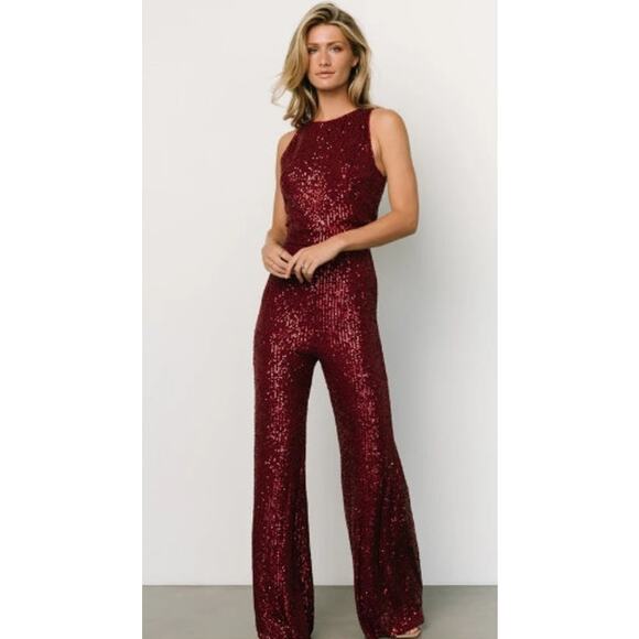 Baltic Born Women's‎ Red Sequin Sleeveless Wide Leg Jumpsuit Small - Picture 1 of 9